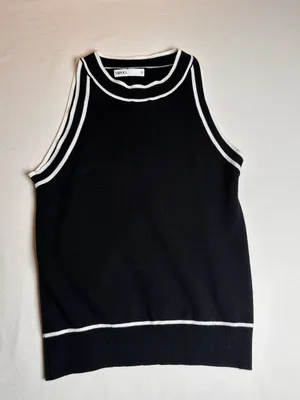 MIHOLL Black White Trim Sweater Tank Top Sleeveless Knit Size S thumbnail 9
