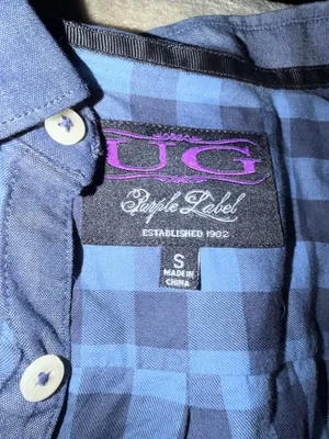 Purple Label Blue plaid men’s long sleeve button down shirt thumbnail 3