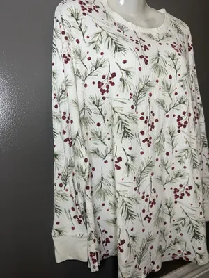 Stars Above Pajama Set Womens XXL White Berry Christmas Thermal Top Pants Lounge thumbnail 3