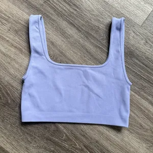 SET Active Light Purple Sports Bra Ribbed Square Neck Lavender thumbnail 2