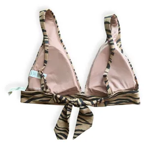 Aerie Womens Brown Tiger Striped Triangle Pique Bikini Swim Top thumbnail 6