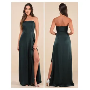 Lulus Extraordinary Presence Dark Green Satin Strapless Maxi Dress Size XS NWT thumbnail 2