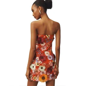 Anthropologie Endless Rose 3D Flowers Floral Embroidered‎ Red Mini Dress S thumbnail 3