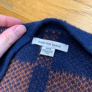 American Eagle Womens Blue Orange Buffalo Plaid Wool‎ Blend Cardigan Sweater S thumbnail 5