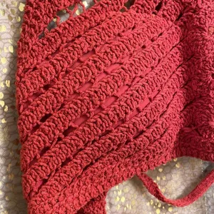 Crocheted burnt‎ rust orange high neck halter boho bikini swim top, size M/L thumbnail 3