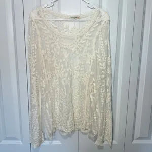 Vivid Collection Ivory Lace Top OS Hippie Romantic Sheer Floral Festival Fairy thumbnail 2