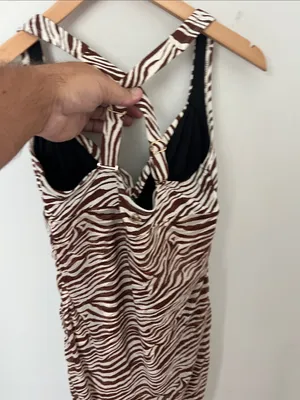 Shapellx women’s one piece brown white animal print swimsuit with skirt sz XL 🔴 thumbnail 3