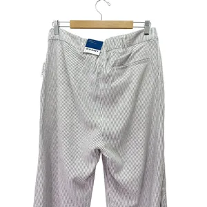 NWT Old Navy Linen Wide Leg Trouser Pants Gray Ivory Stripe High Rise Size Large thumbnail 7