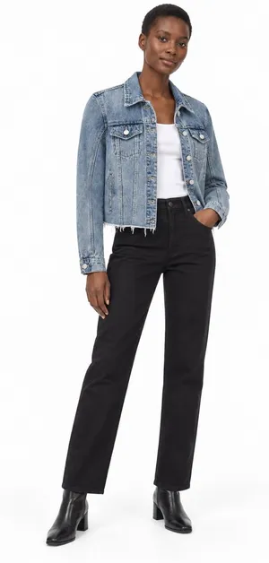 BLANKNYC Cropped Distressed Denim Jacket Raw Hem Women’s Medium thumbnail 1