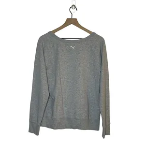 PUMA Sweatshirt Womens Size Large Gray White Spellout Logo Knit Stretch Pullover thumbnail 2