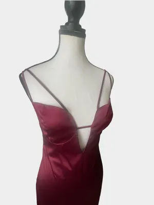 Miss Circle Burgundy Wine Satin Plunge Cutout Bodycon Midi Dress Small thumbnail 4