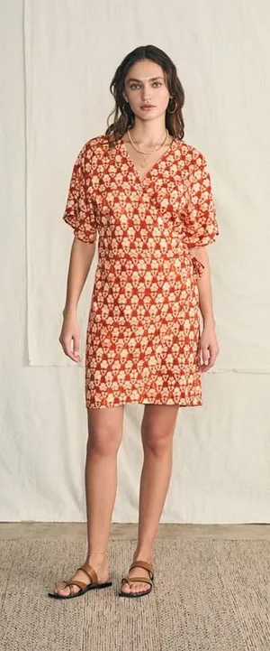 FAHERTY Willow Wrap Dress‎ Spiced Shibori Print Size S Linen Viscose Blend thumbnail 1