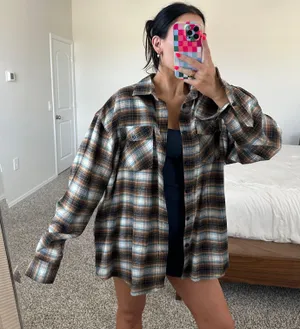 Brown Plaid Flannel Size XL thumbnail 1
