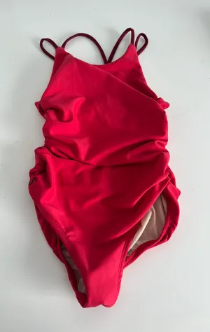 Soel Dancewear red leotard. Fully lined. Ruched sides. Size small thumbnail 1