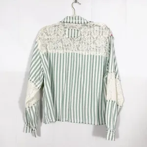 POL Striped Sage Multi Balloon Sleeve Printed Woven Mixed Print Shirt Shacket thumbnail 4