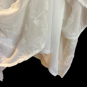 ELLE White Dress SZ L Embossed W/ Embroidery LWD Bow Tie Back Handkerchief Sheer thumbnail 10