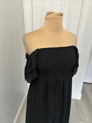 Quince Black Chiffon Smocked Flutter Sleeve Dress thumbnail 4