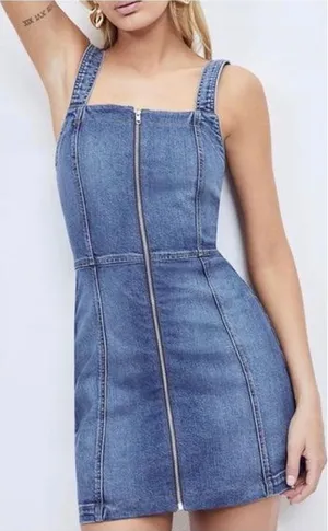 Reformation $150 Randy Woman’s Size 4 Denim Zip-Front Summer Mini Dress thumbnail 1