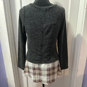 Altar'd State Grey Long Sleeve‎ with Plaid Accent in S thumbnail 2