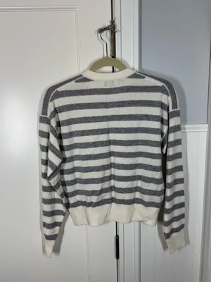 NWT Madewell Cashmere Crewneck Sweater in Ivory & Heather Grey Stripe size xxs thumbnail 7