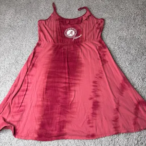 Alabama Crimson Tide Womens Tie Dye Sundress Red Ruffle Neck Game Day Mini Dress thumbnail 1