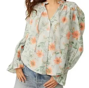 This item is the Free People "Meant To Be" Vintage Combo Floral Ruffled Cotton Blouse thumbnail 8
