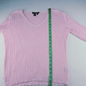 Lauren Ralph Lauren Women's Pink Cable Knit V Neck Sweater‎ 3/4 Sleeve Size S thumbnail 7
