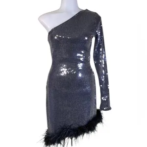 NWT Superdown Revolve Cecelia One Shoulder Sequin Feathers Mini Dress Formal thumbnail 6