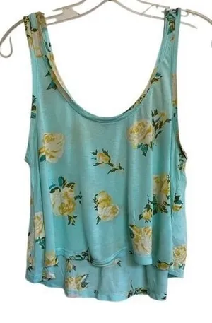 Artizia Talula Pale Turquoise Yellow‎ Rose Print Soft Tank Top - M EUC thumbnail 1