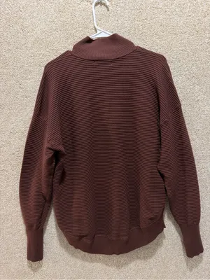 Brown ribbed sweater half zip cozy comfy fall travel elevated basic lounge relax Size XL thumbnail 2