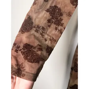 12th Tribe Casanova Brown Floral Mesh Maxi Dress Long Sleeve Brown Large Witchy thumbnail 4
