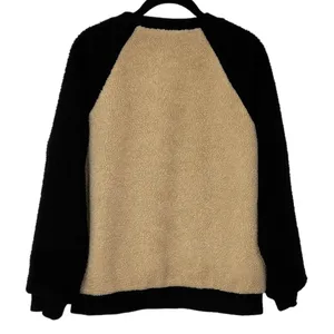 Movint Colorblock Raglan Sleeve Fleece Bomber Jacket L Black Tan Teddy thumbnail 8