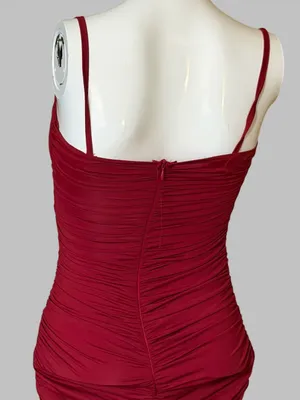 Sleeveless Ruched Midi Dress in Burgundy - Women Dresses Midi thumbnail 5