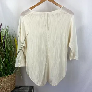 Anthropologie Moth Ivory Knit Sheer Panel Long Sleeve Top S thumbnail 4