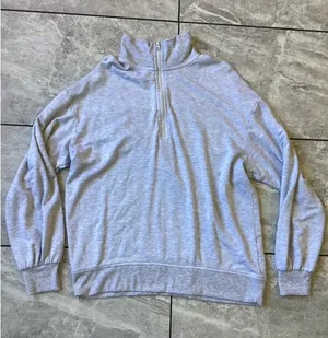 Three Dots Women Heather Gray Quarter Zip Fleece Sweatshirt Pullover Size M thumbnail 1