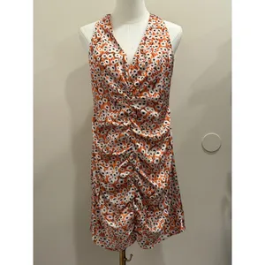 Hutch Campbell Mini Dress Orange White Daisy Floral Ruched Satin Halter L NEW thumbnail 2