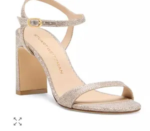 Stuart Weitzman Glitter Champagne AnkleStrap Block heel Babette 85 Shimmering 6B thumbnail 1