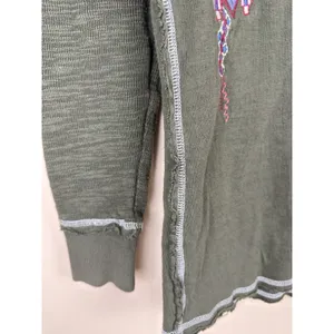 Paparazzi Women's Size M Green Floral Embroidered Top Long Sleeve Stretch Boho thumbnail 3