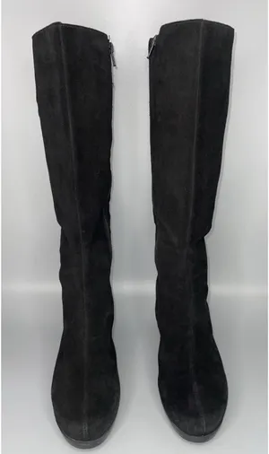 Vtg La Canadienne Tall Suede Heeled Boots Womens 9.5 Black Zip Classy Elegant Core thumbnail 1