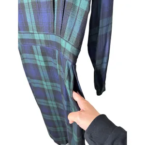 Vintage JG Hook‎ Plaid Rayon Maxi Dress Green Navy Blue Size 16 thumbnail 7