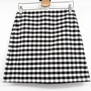 NWT LOFT Womens Black White Gingham Checkered Preppy A-Line Mini Skirt Size 2 thumbnail 1