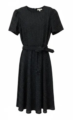 Vintage Tabby of California Black Polka Dot Belted Dress Size 16 thumbnail 1