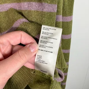 Free People Between the Lines Linen Blend Green Pink Balloon Sleeve Sweater Top thumbnail 6