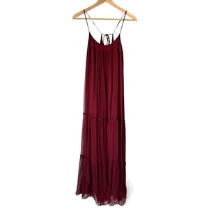 Anthropologie Floreat Saffa Chiffon Tiered Maxi Peasant Dress Women Size S Wine thumbnail 2