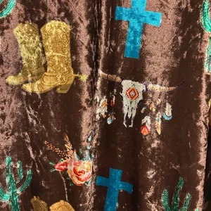 NWT Fashion U Brown Crushed Velvet Western Poncho With Tassels thumbnail 6