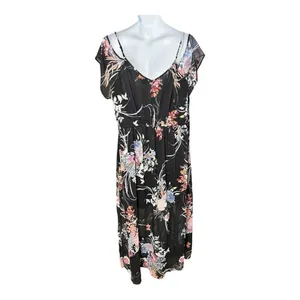 City Chic Black Floral Maxi Dress Size XL/22 Cold Shoulder Summer thumbnail 7