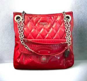 Coach Poppy Glossy Red Quilted Patent Leather Bag thumbnail 1