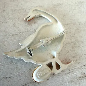 Vintage JJ Jonette Goose Golden Egg Brooch White Enamel Figural thumbnail 2