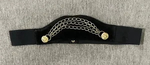 Vintage Circa Genuine Suede Leather Gold Chain Accent Black Elastic Waist Belt thumbnail 1
