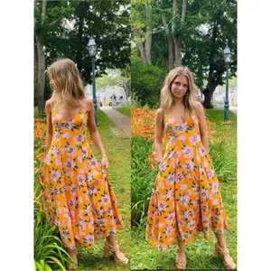 Free People Finer Things Printed Halter Midi Dress Sunshine Combo Tropical Large thumbnail 5